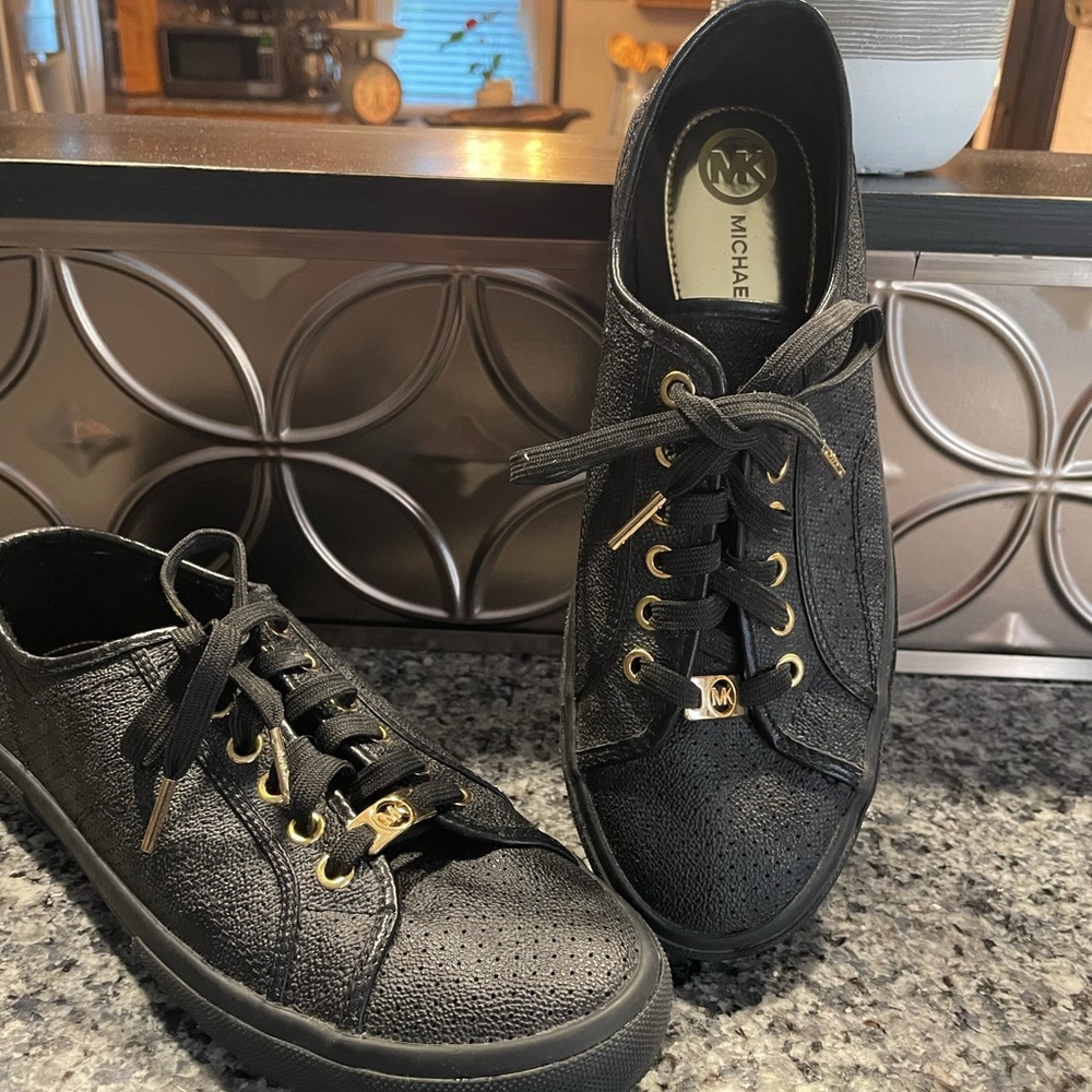 COPY - Michael Kors Black Leather Canvas Shoes Wo…